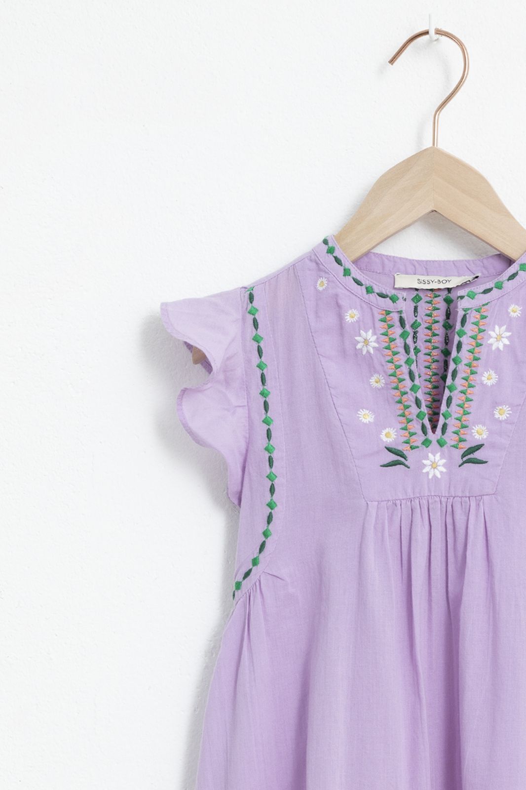 Kleid mit Rüschen und Stick-Details - lila