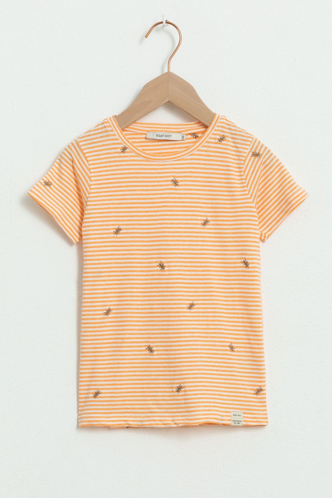 Gestreiftes T-Shirt mit Ameisen-Stickerei - orange