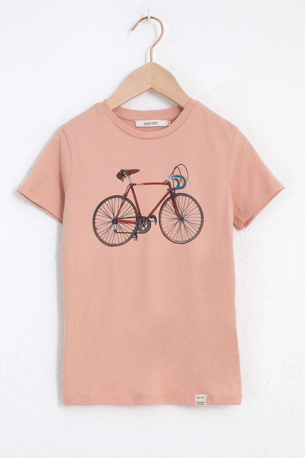 Baumwoll-Shirt mit Fahrrad-Stickerei- rosa