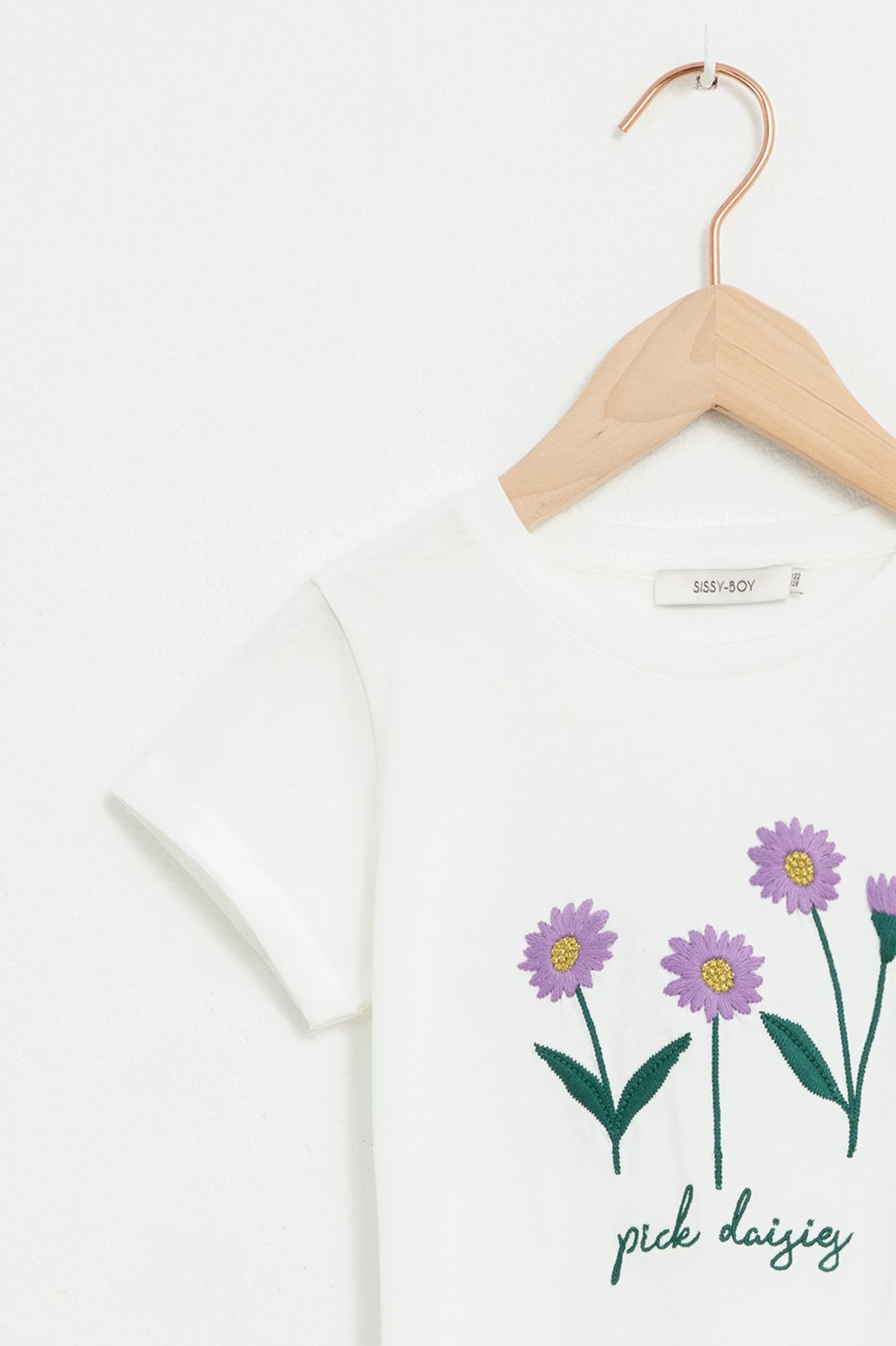 T-Shirt mit Blumenstickerei - ecru