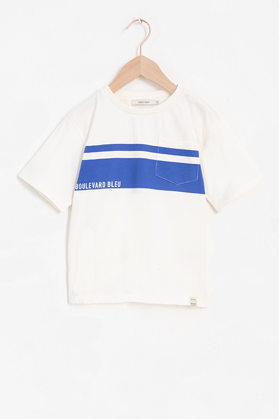 Baumwoll-Shirt mit blauem Streifen - weiß
