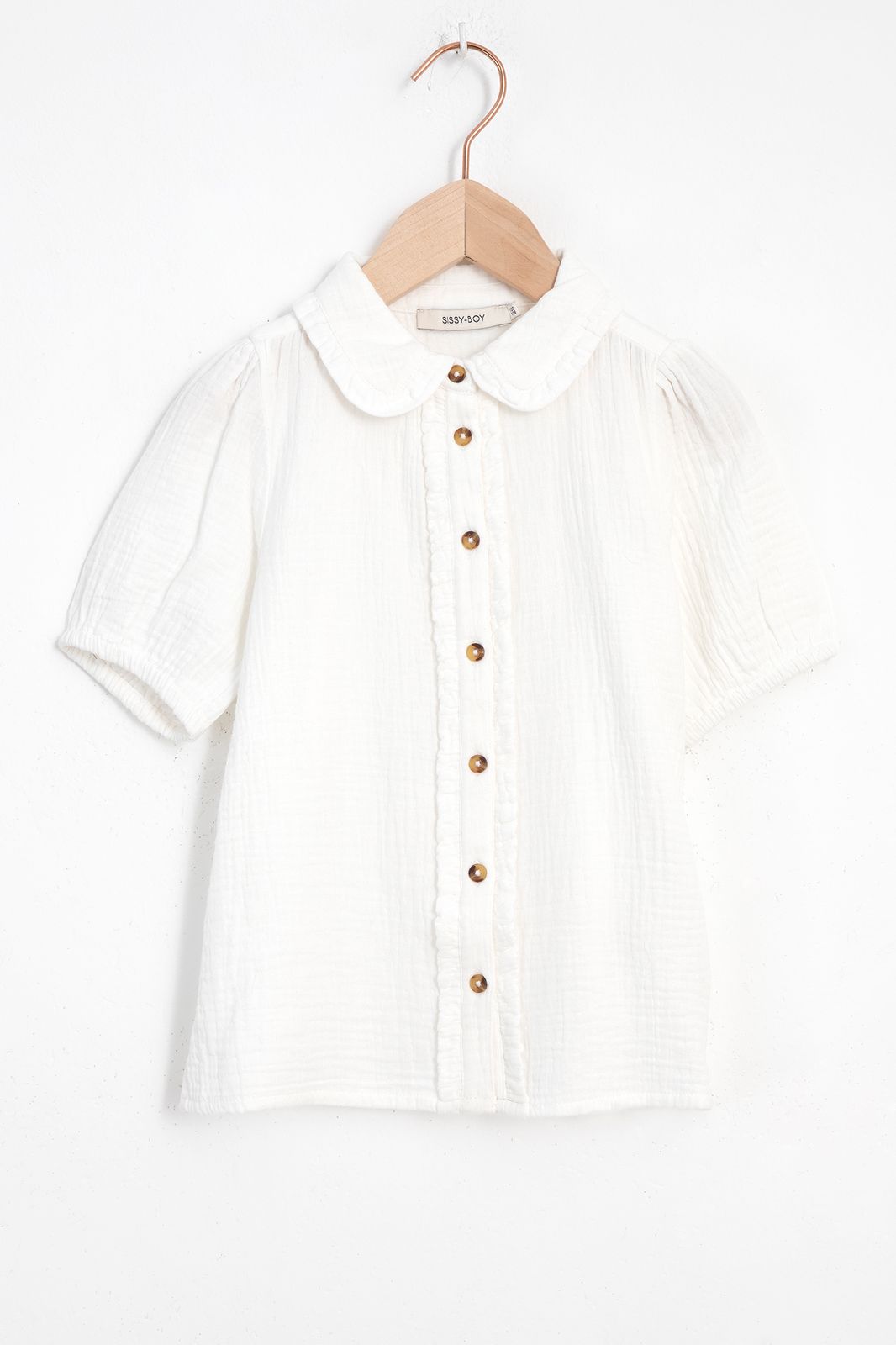Baumwoll-Bluse mit Puffärmeln - weiß