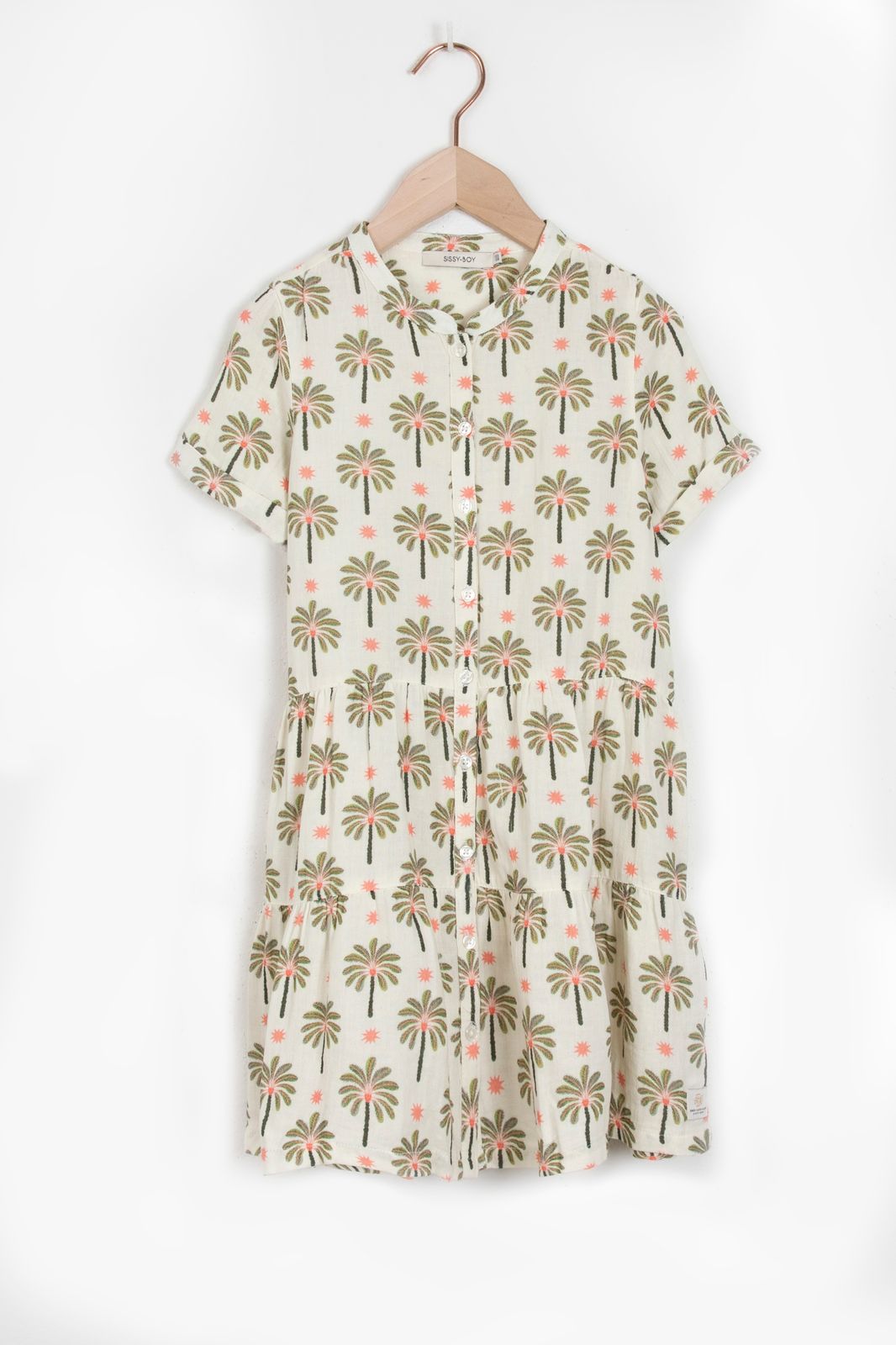 Hemdblusenkleid mit Palmenmuster - weiß