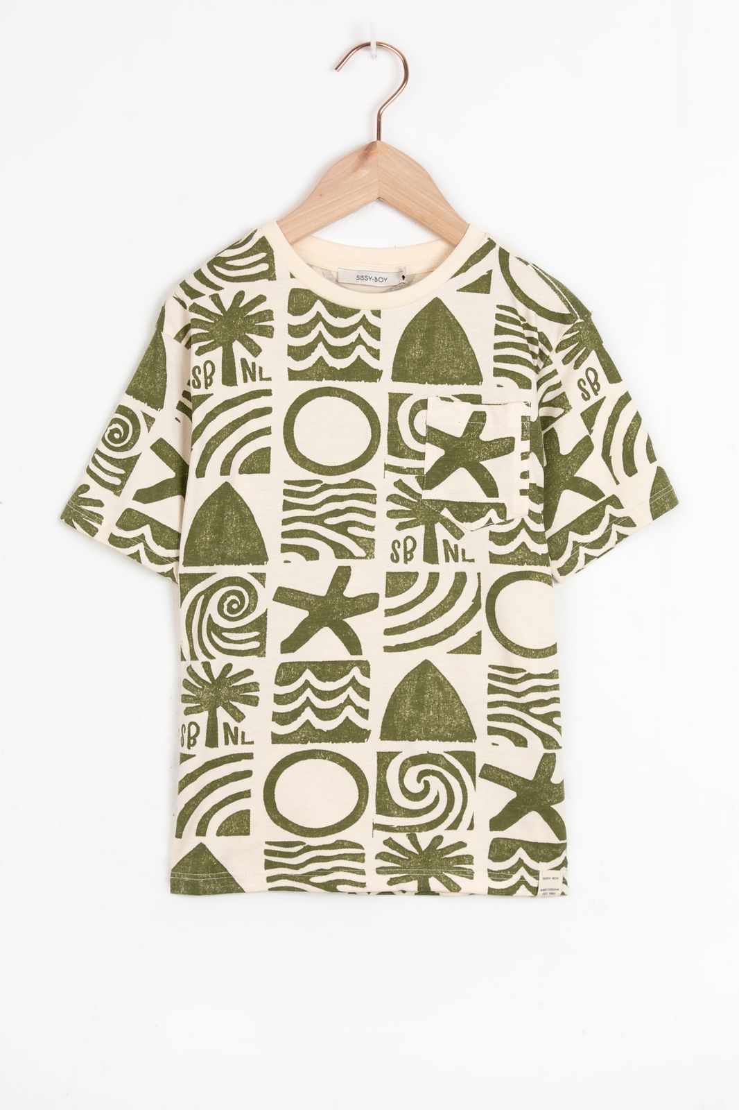 T-Shirt mit grünem Print - weiß