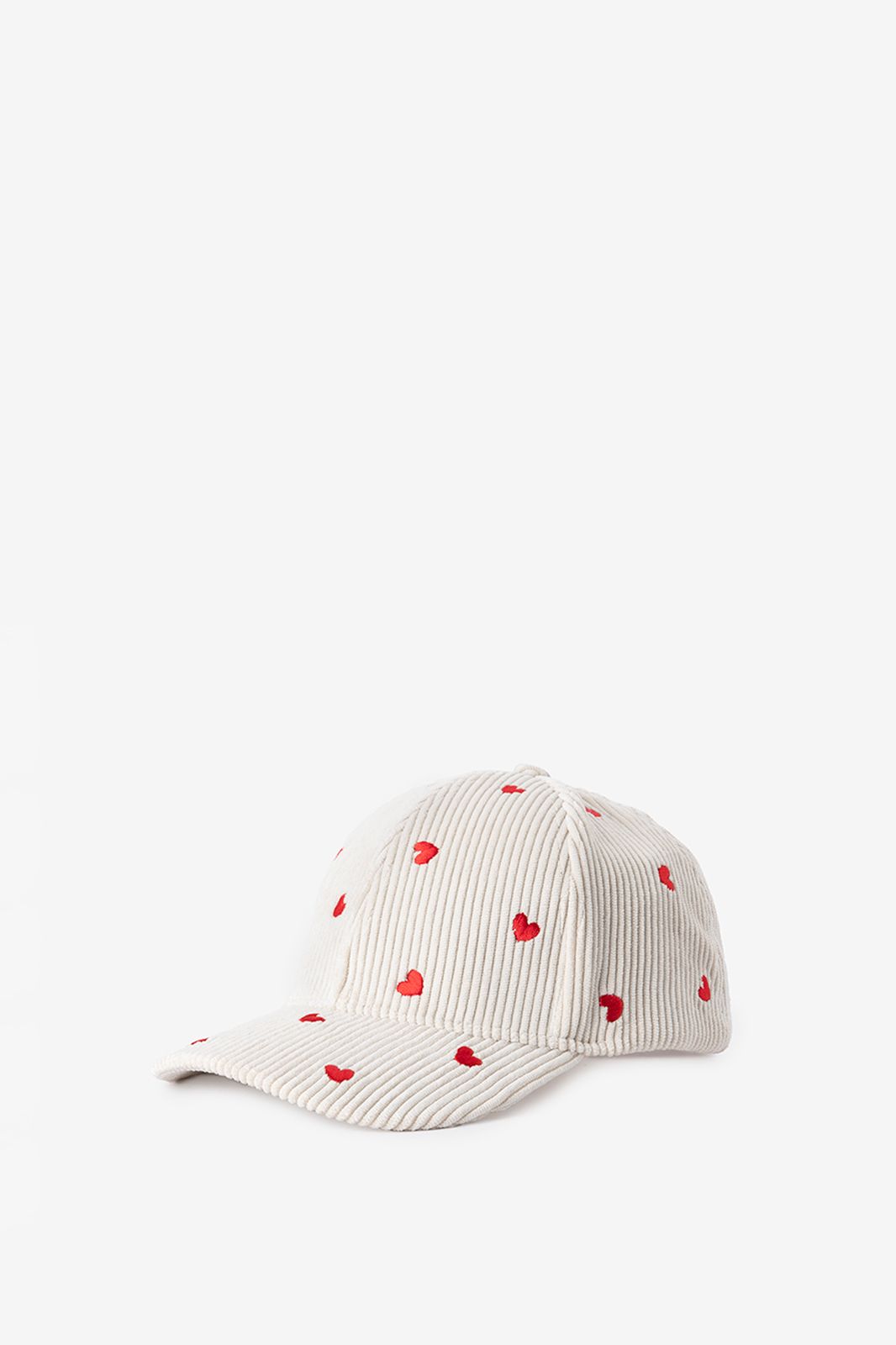 Casquette côtelée avec imprimé cœurs - blanc