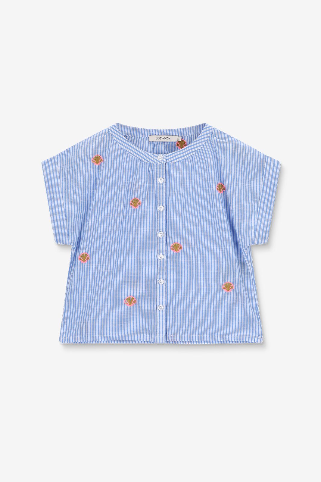 Blouse rayée avec broderies - bleu