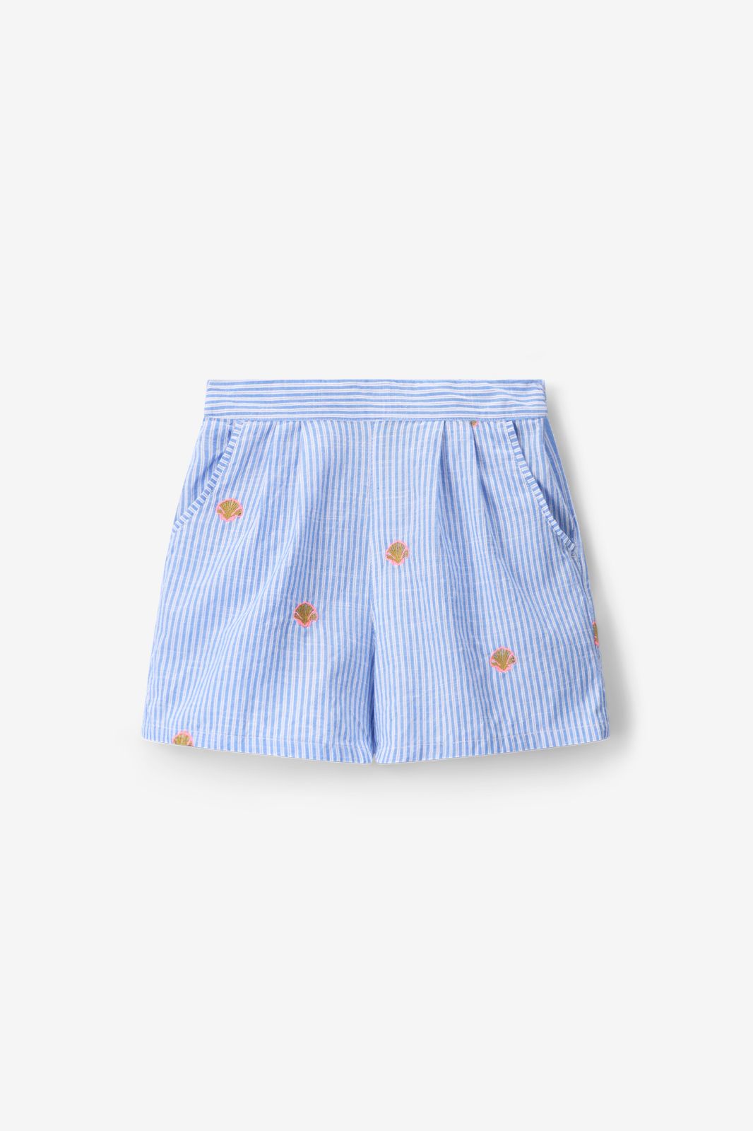 Short rayé avec broderies - bleu