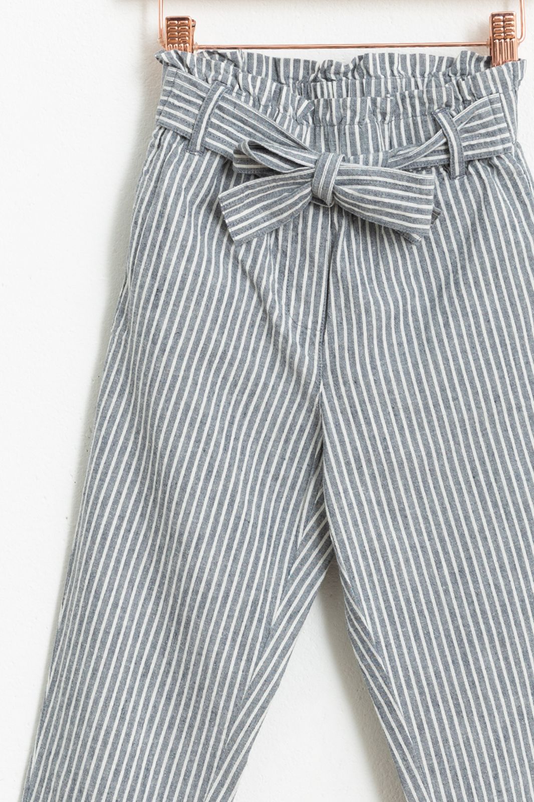 Pantalon paper bag à rayures - bleu