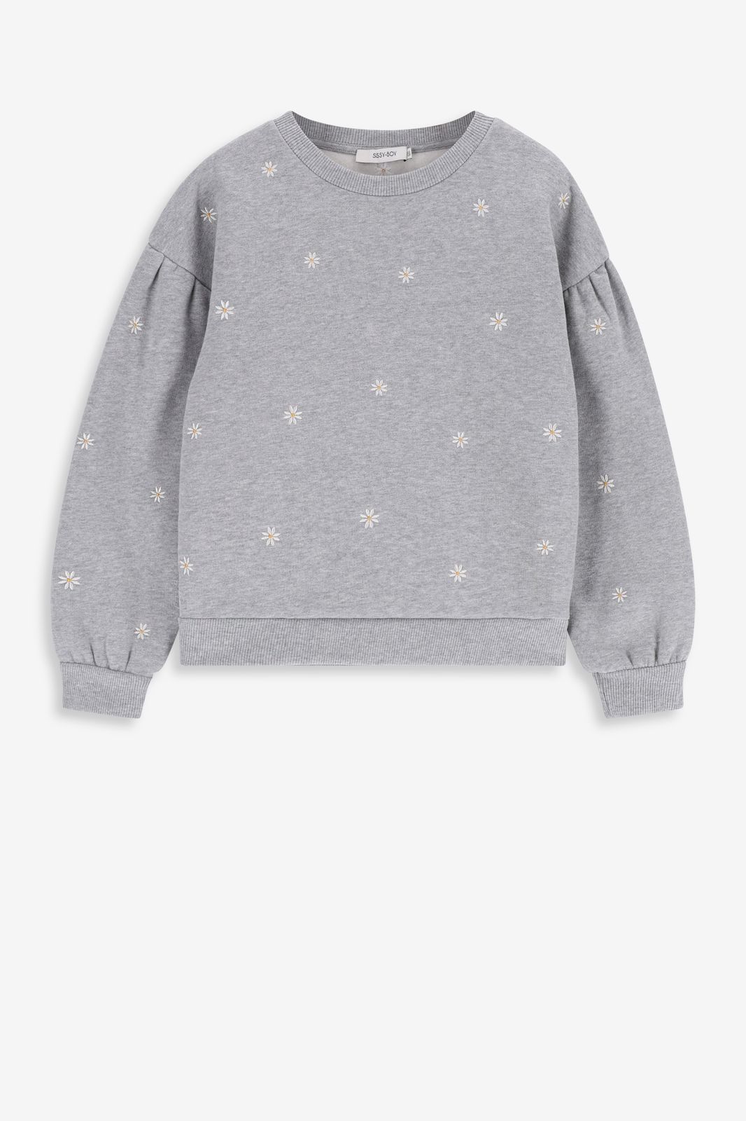 Sweat avec marguerites brodées - gris