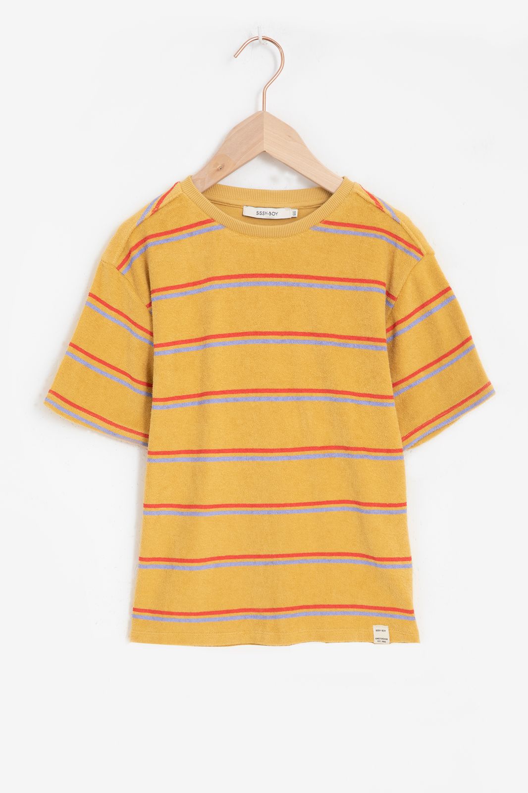 T-shirt rayé en tissu éponge - jaune foncé