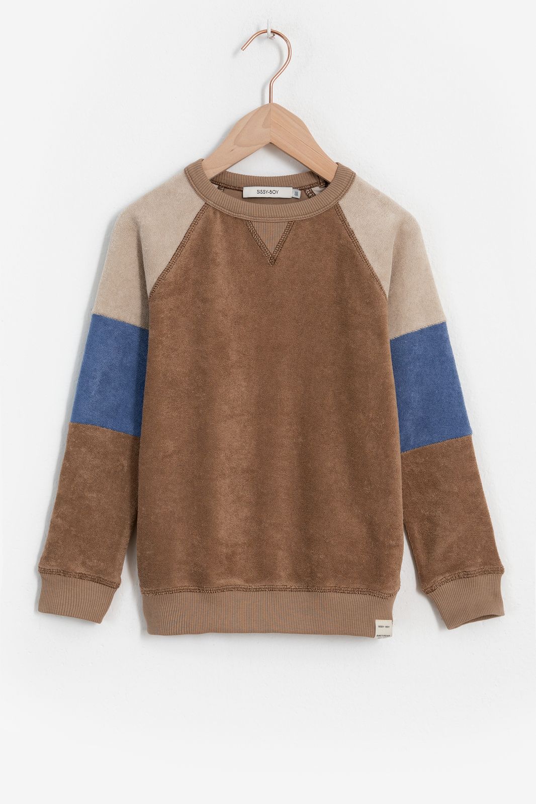 Sweater en éponge et blocs - brun et bleu