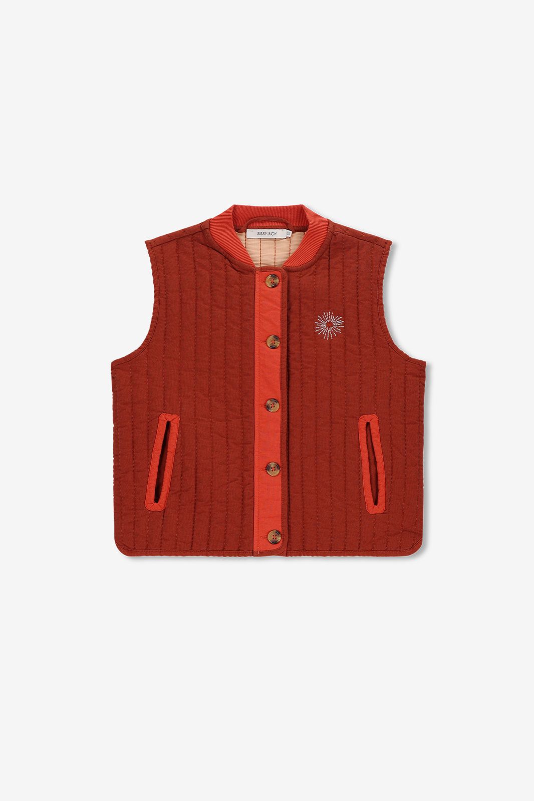 Gilet sans manches matelassé avec broderies - rouge