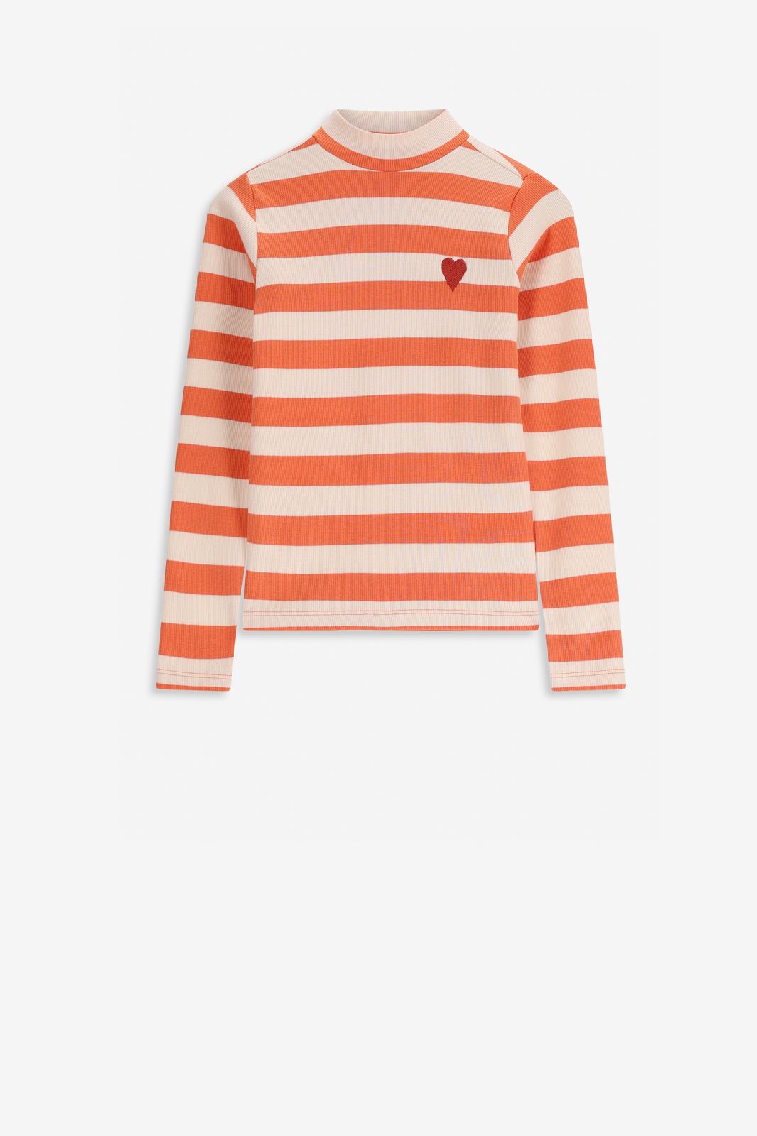 T-shirt à manches longues rayé avec col montant - orange