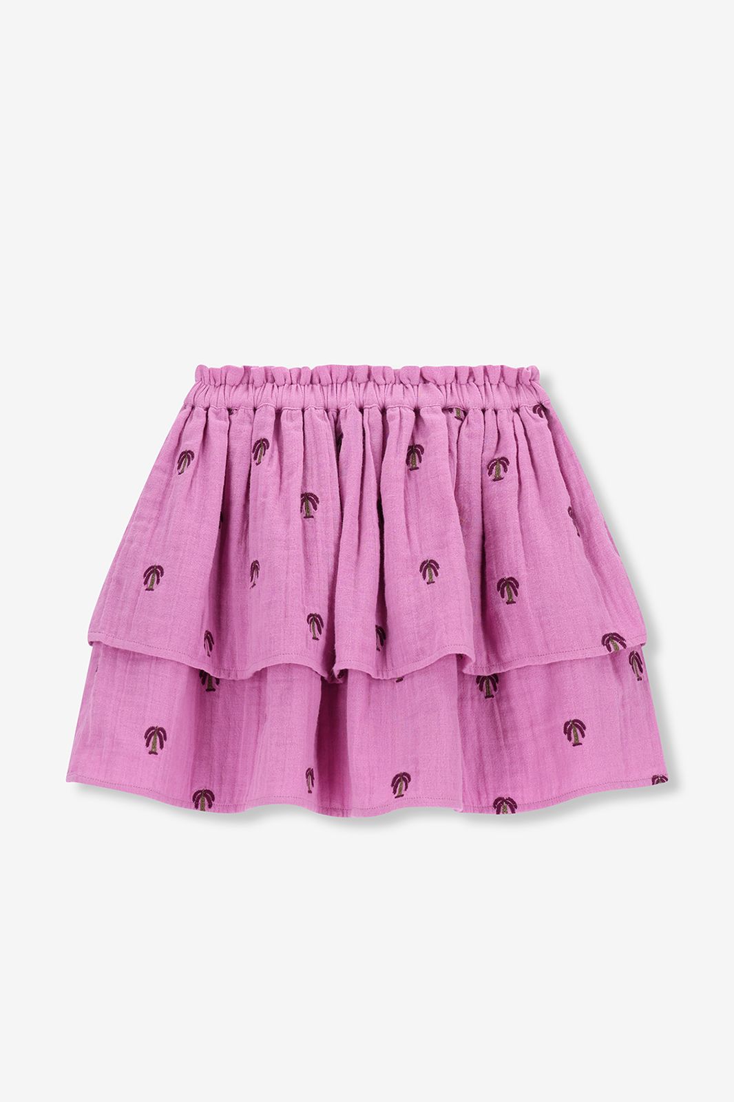 Jupe à volants avec imprimé palmiers - rose