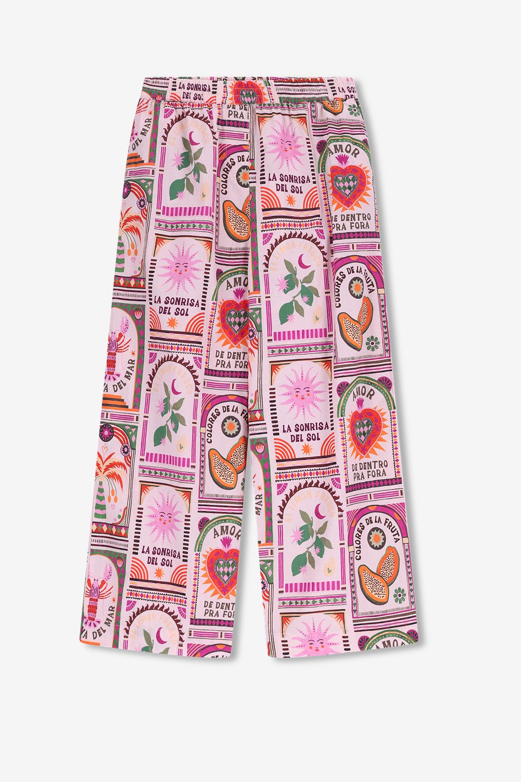 Lichtroze pull on broek met print