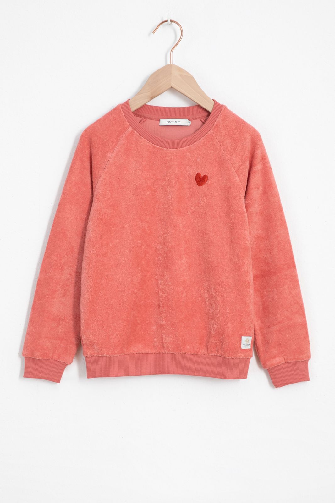 Sweater en tissu éponge avec petit cœur -rose
