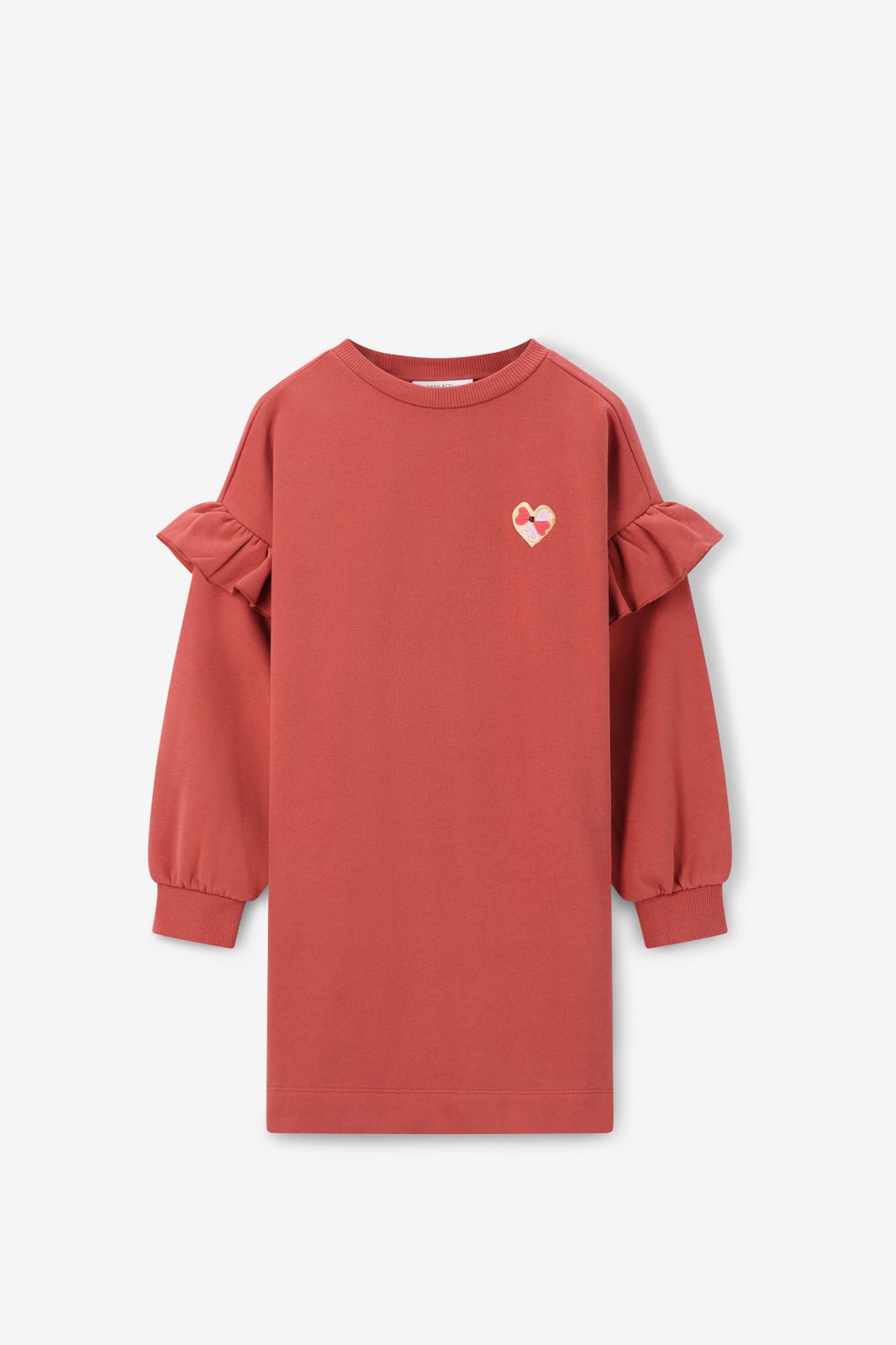 Robe sweat avec volants - rouge