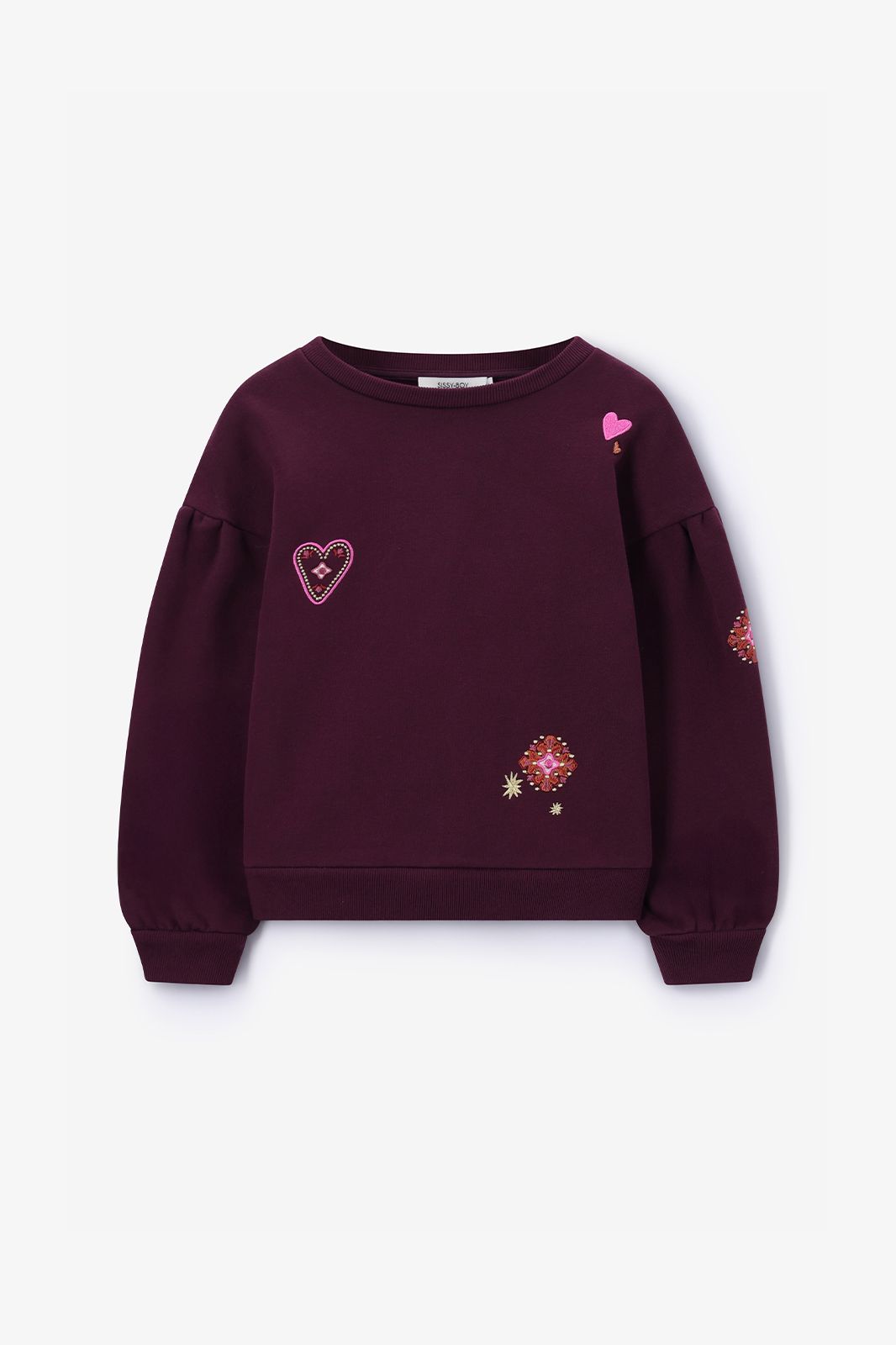 Sweat avec broderies - rouge foncé