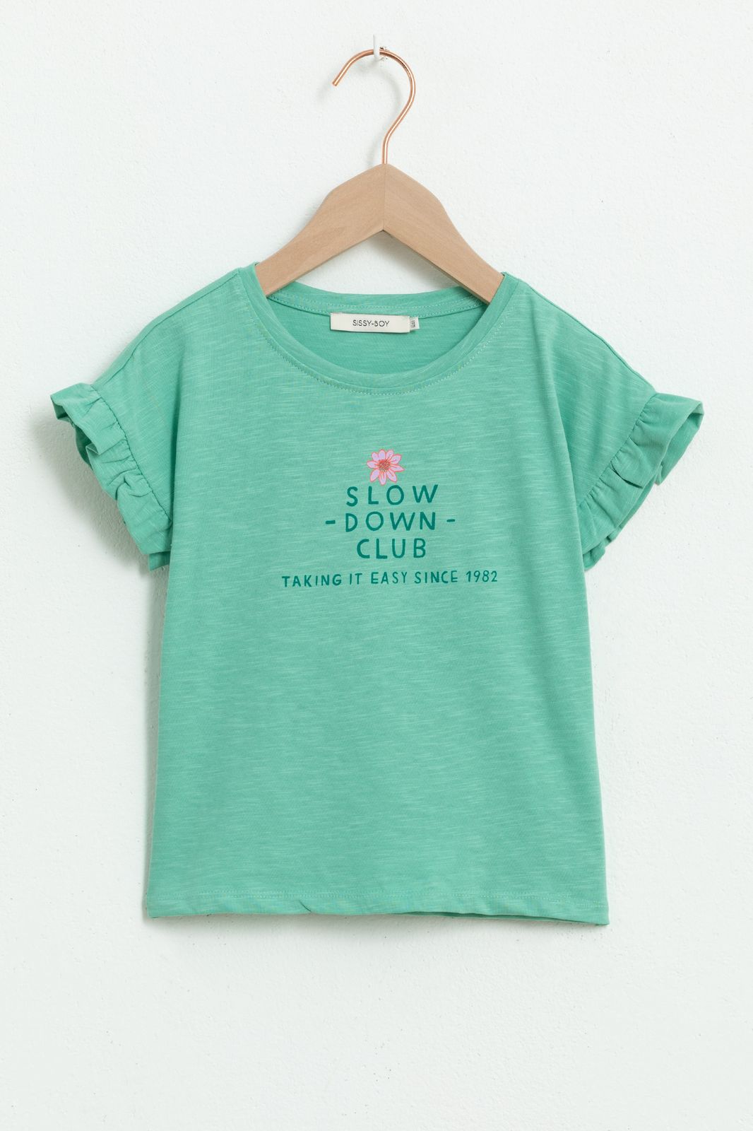 T-shirt manches courtes avec volants et texte - vert