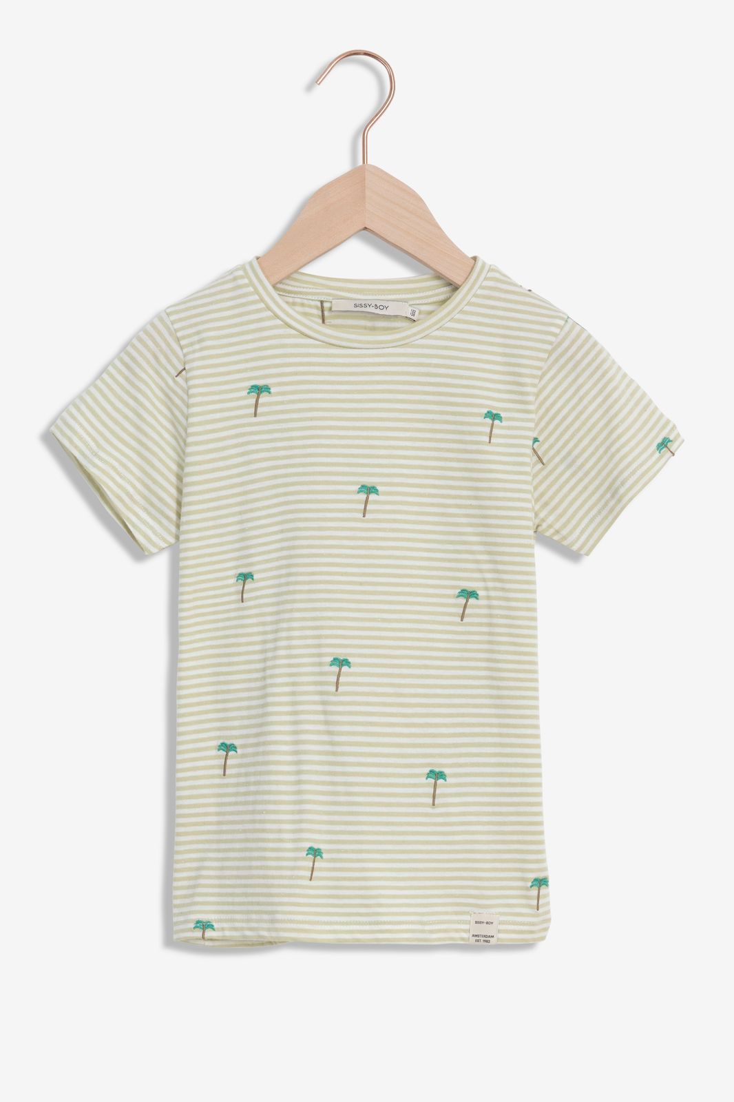 T-shirt rayé avec palmiers - vert clair
