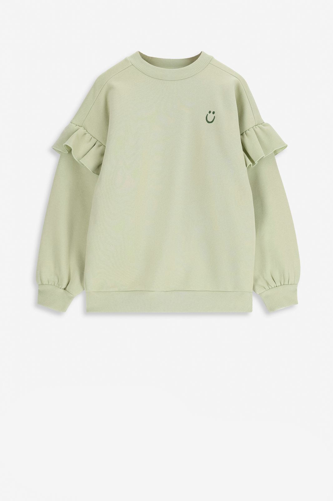 Pull surdimensionné avec volants et patch smiley - vert clair