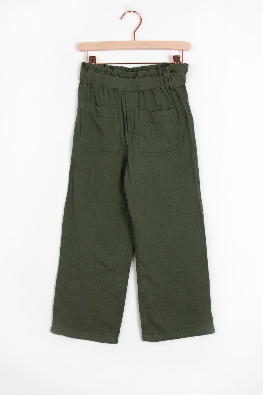 Pantalon jambes larges en mousseline - vert foncé