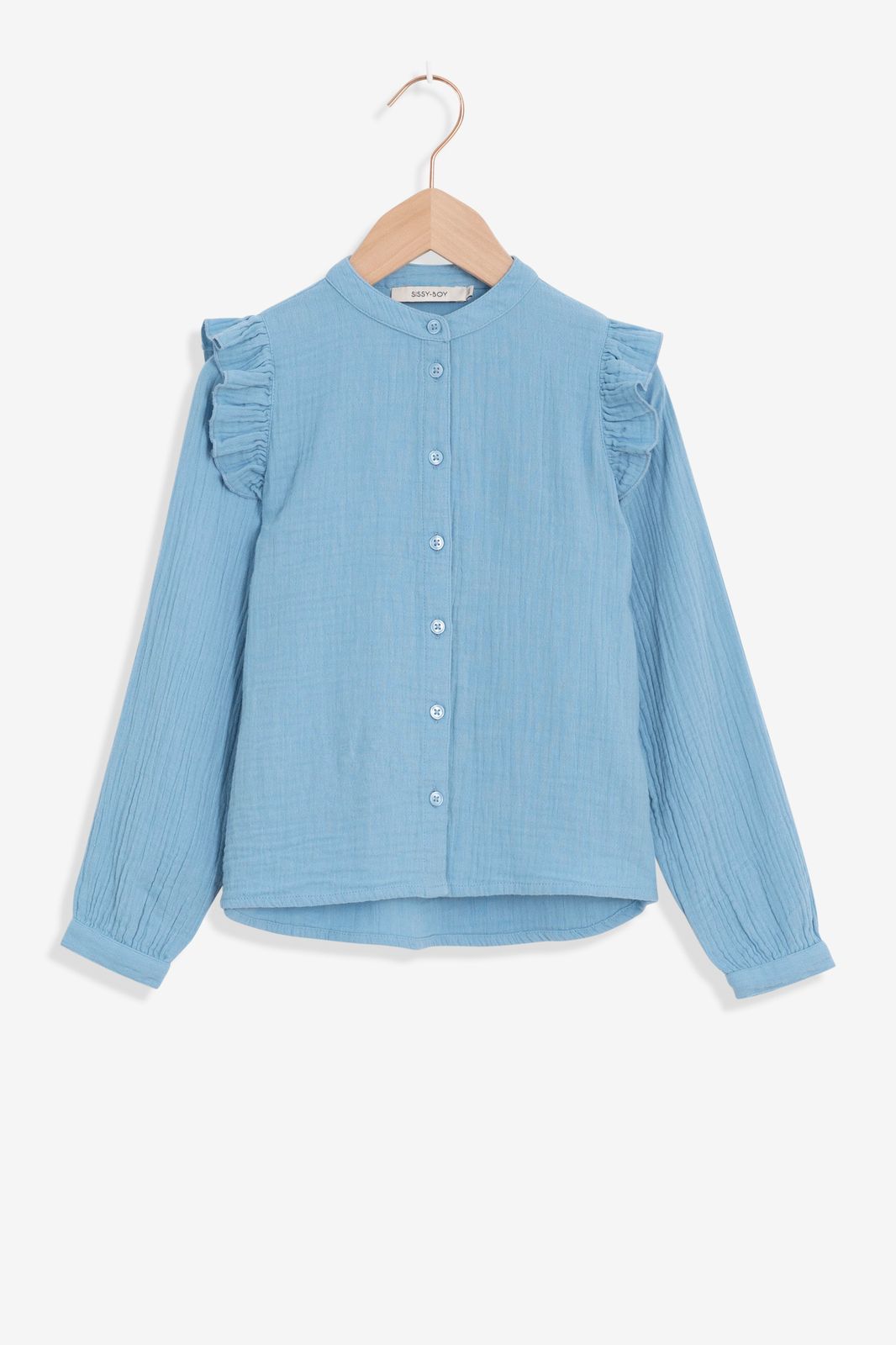 Blauwe mousseline blouse met ruffles - Kids | Sissy-Boy