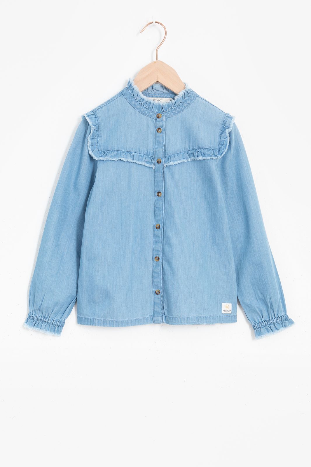 Blauwe denim blouse met rafels - Kids | Sissy-Boy