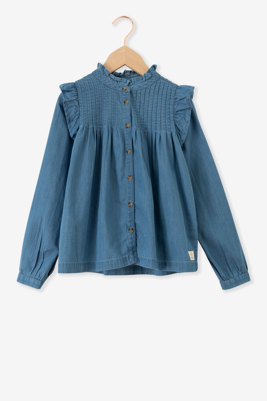 Denim blouse met ruffle details en pintucks - Kids | Sissy-Boy