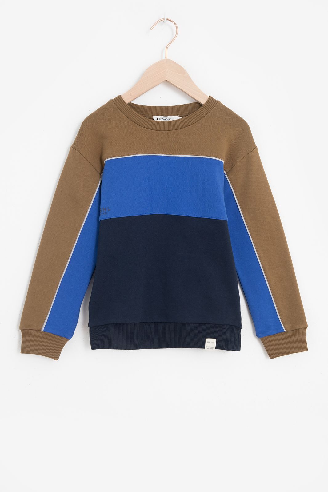 Bruin met blauwe colorblock sweater - Kids | Sissy-Boy