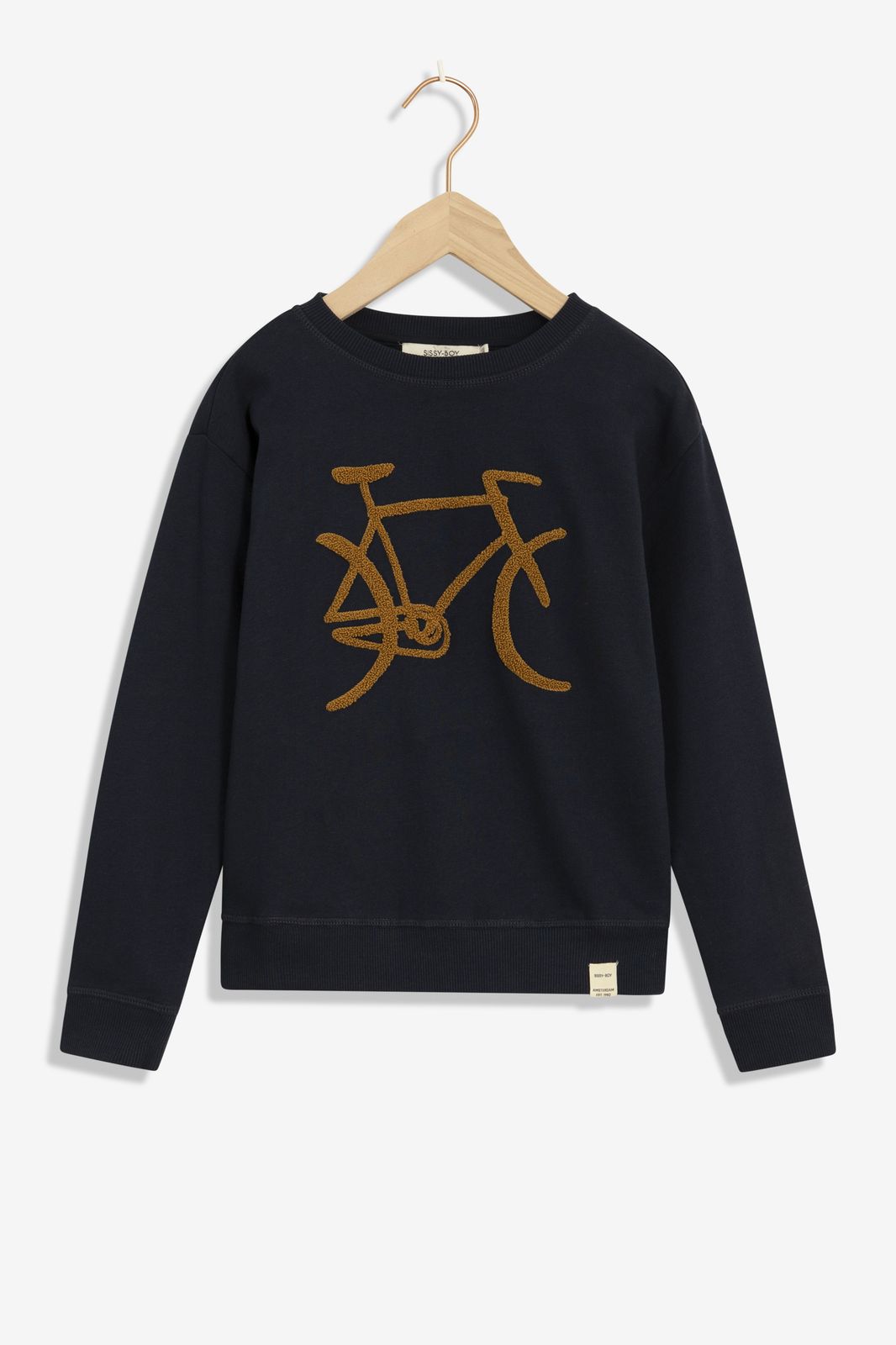 Donkerblauwe sweater met fiets print