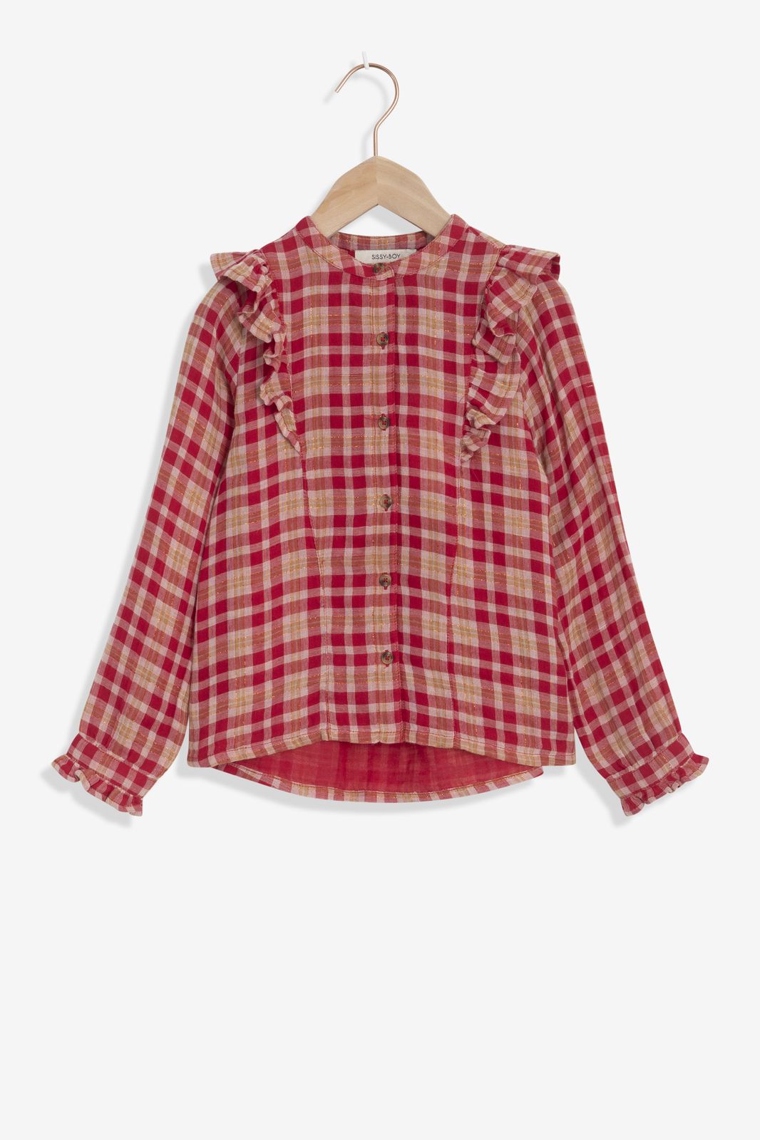 Donkerrode geruite blouse met ruffles - Kids | Sissy-Boy