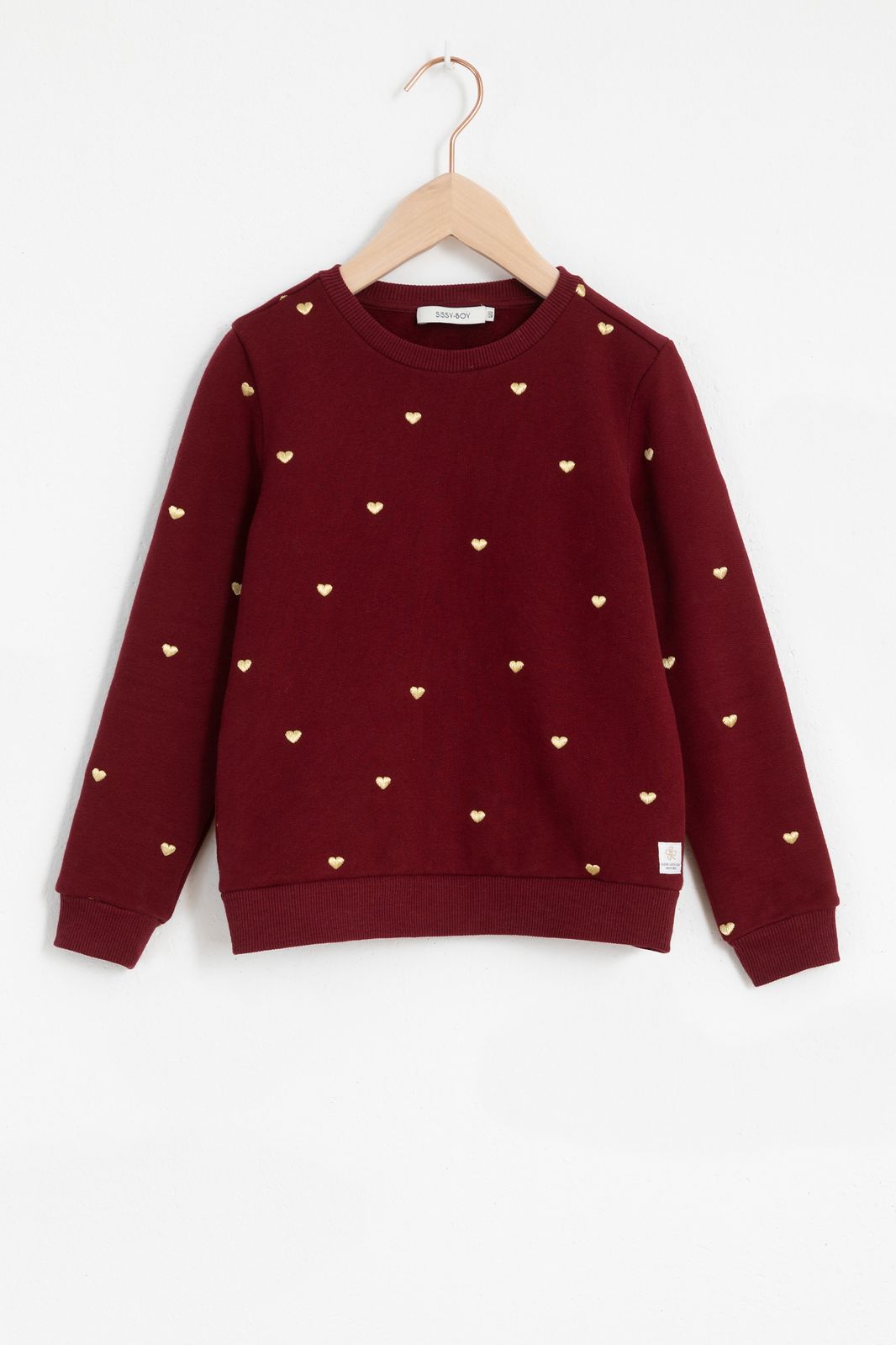 Donkerrode sweater met hartjes - Kids | Sissy-Boy