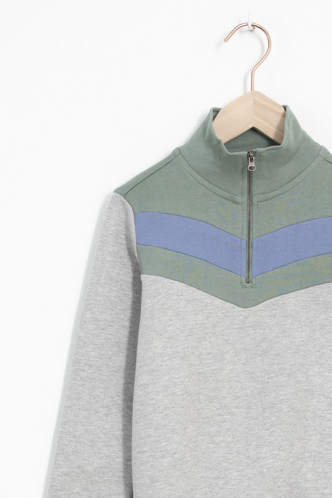 Grijze colorblock sweater met zipper