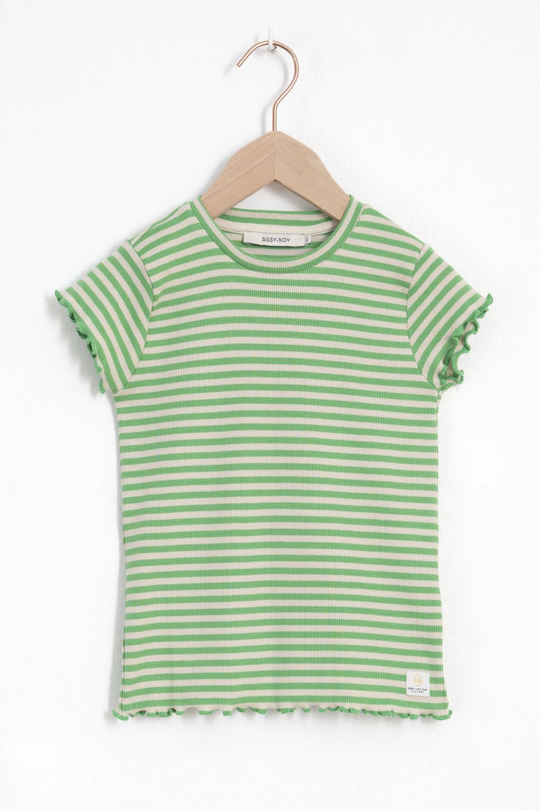 Groen gestreept T-shirt met ruffles - Kids | Sissy-Boy