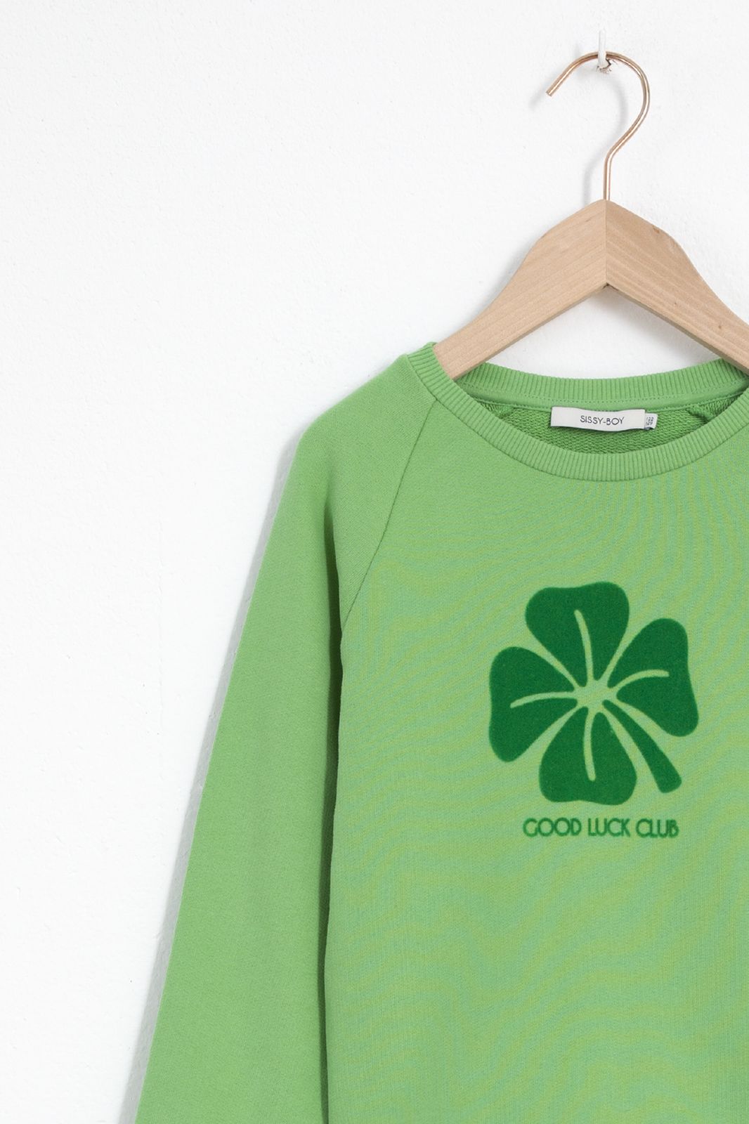 Groene crew neck sweater met klavertje vier - Kids | Sissy-Boy