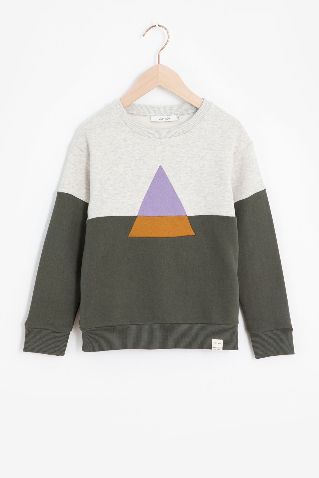 Groene colorblock sweater met driehoek - Kids | Sissy-Boy