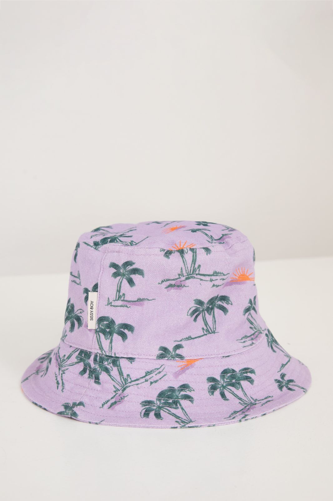 Paarse bucket hat met all over palmbomen print