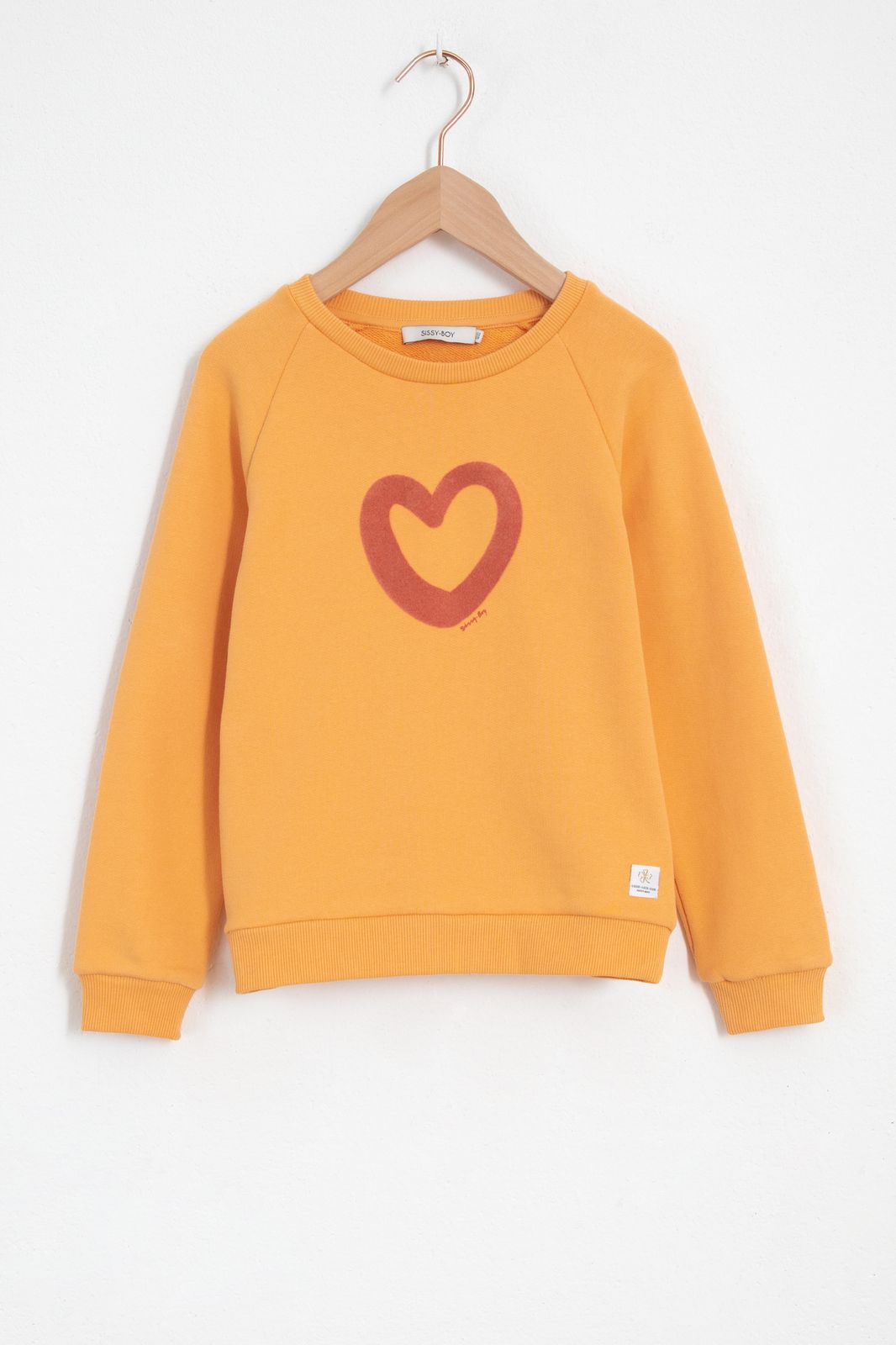 Oranje crew neck sweater met hartje - Kids | Sissy-Boy