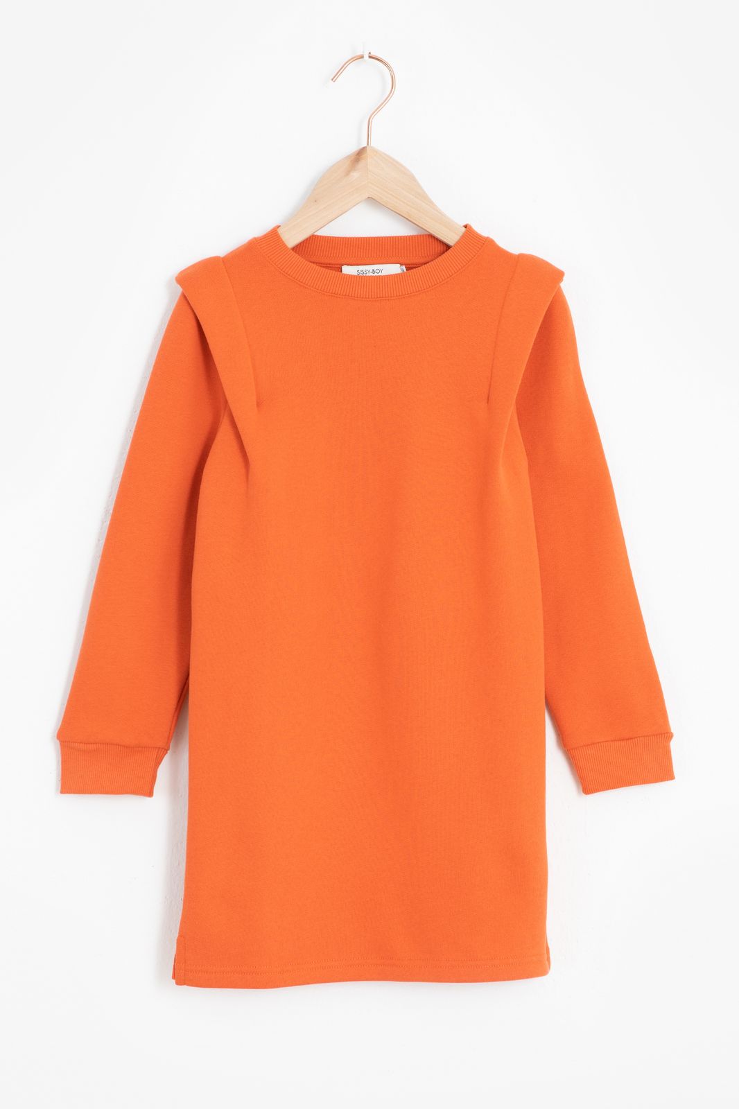 Oranje sweater jurk met schouderdetail - Kids | Sissy-Boy