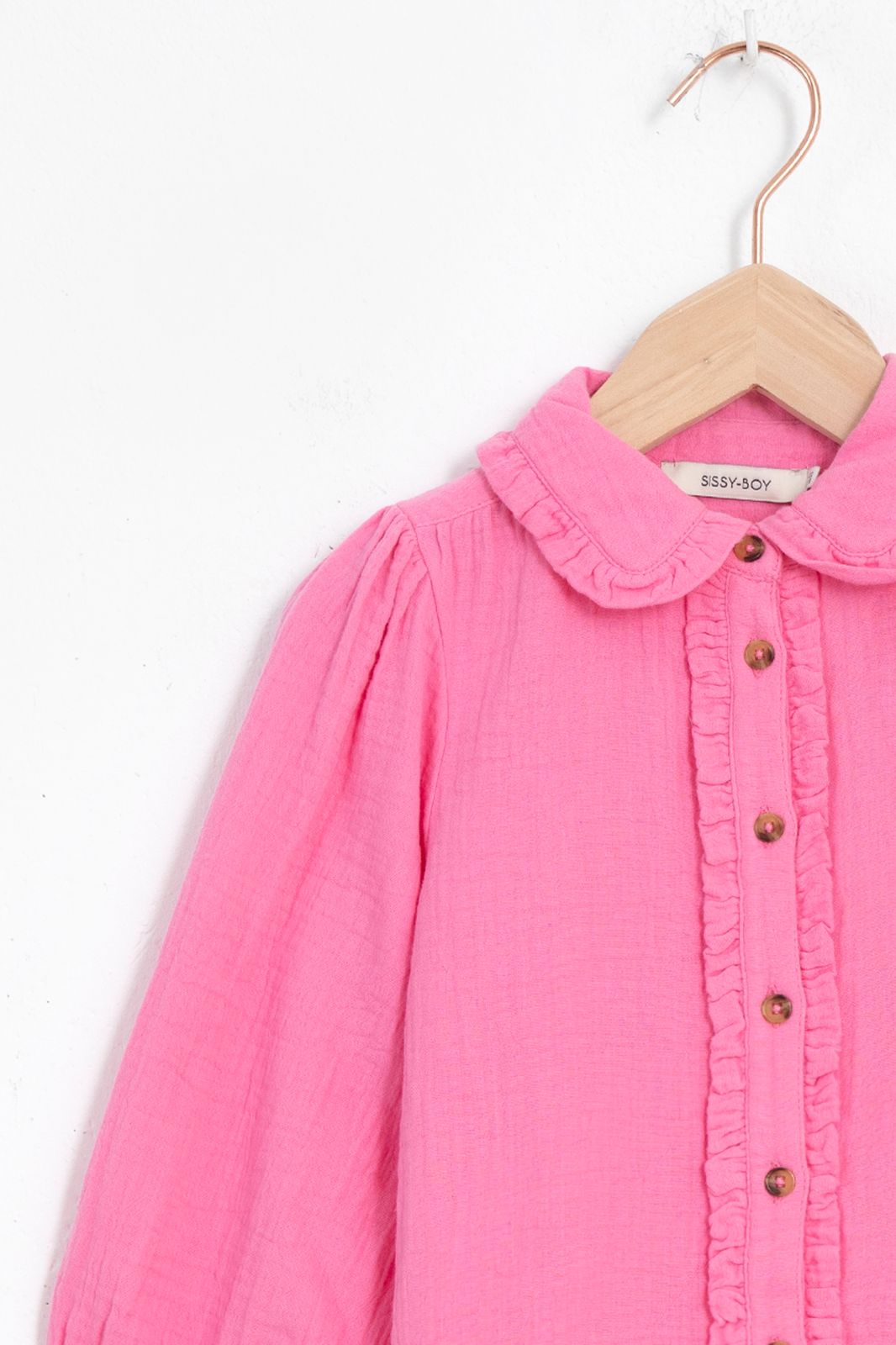 Roze katoenen blouse met ruffels - Kids | Sissy-Boy