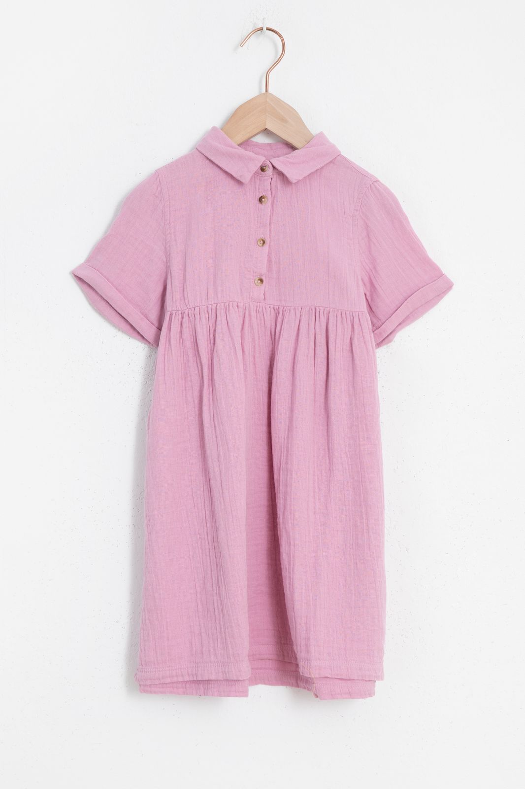Roze mousseline jurk met knoopjes - Kids | Sissy-Boy