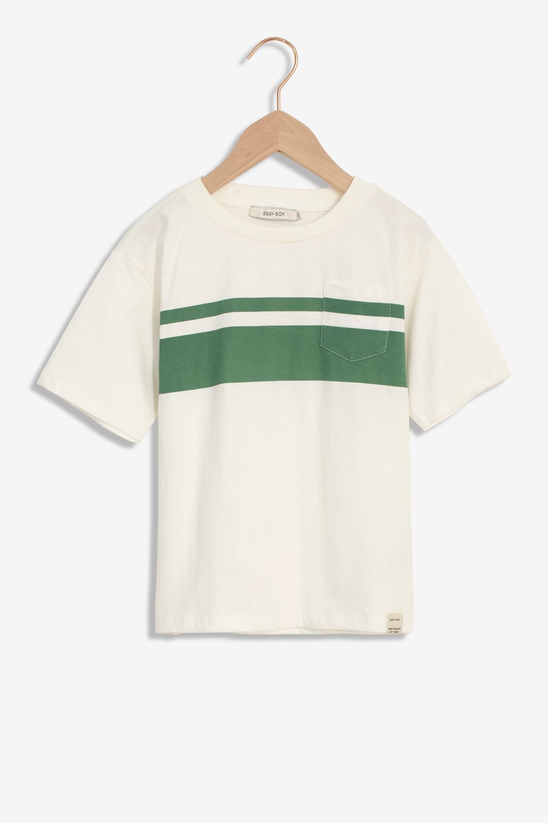 Wit katoenen T-shirt met groene streep - Kids | Sissy-Boy