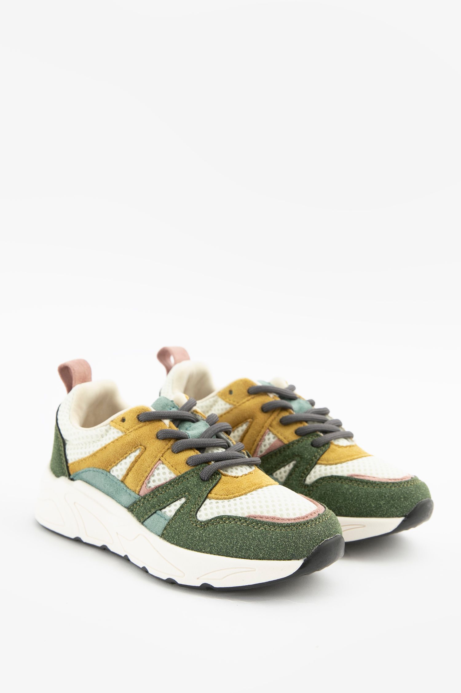Donkergroene sneakers met gele details