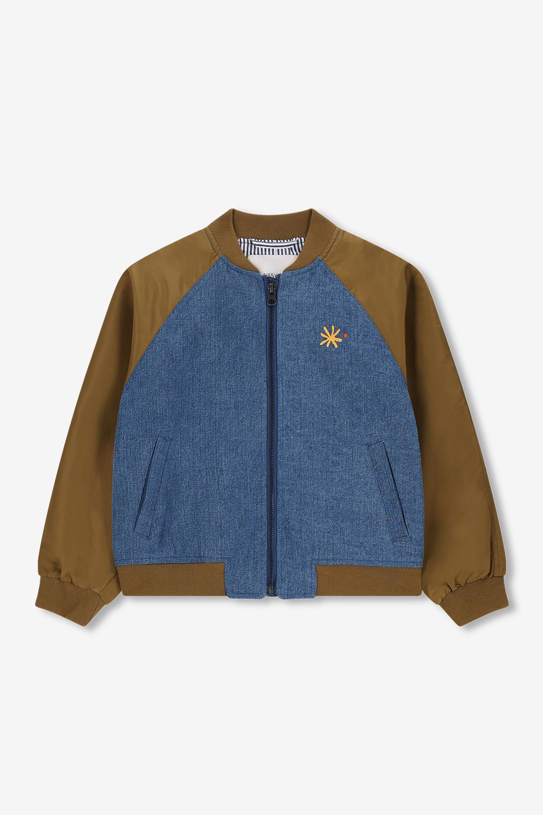 Veste bomber en jean avec illustration - vert foncé