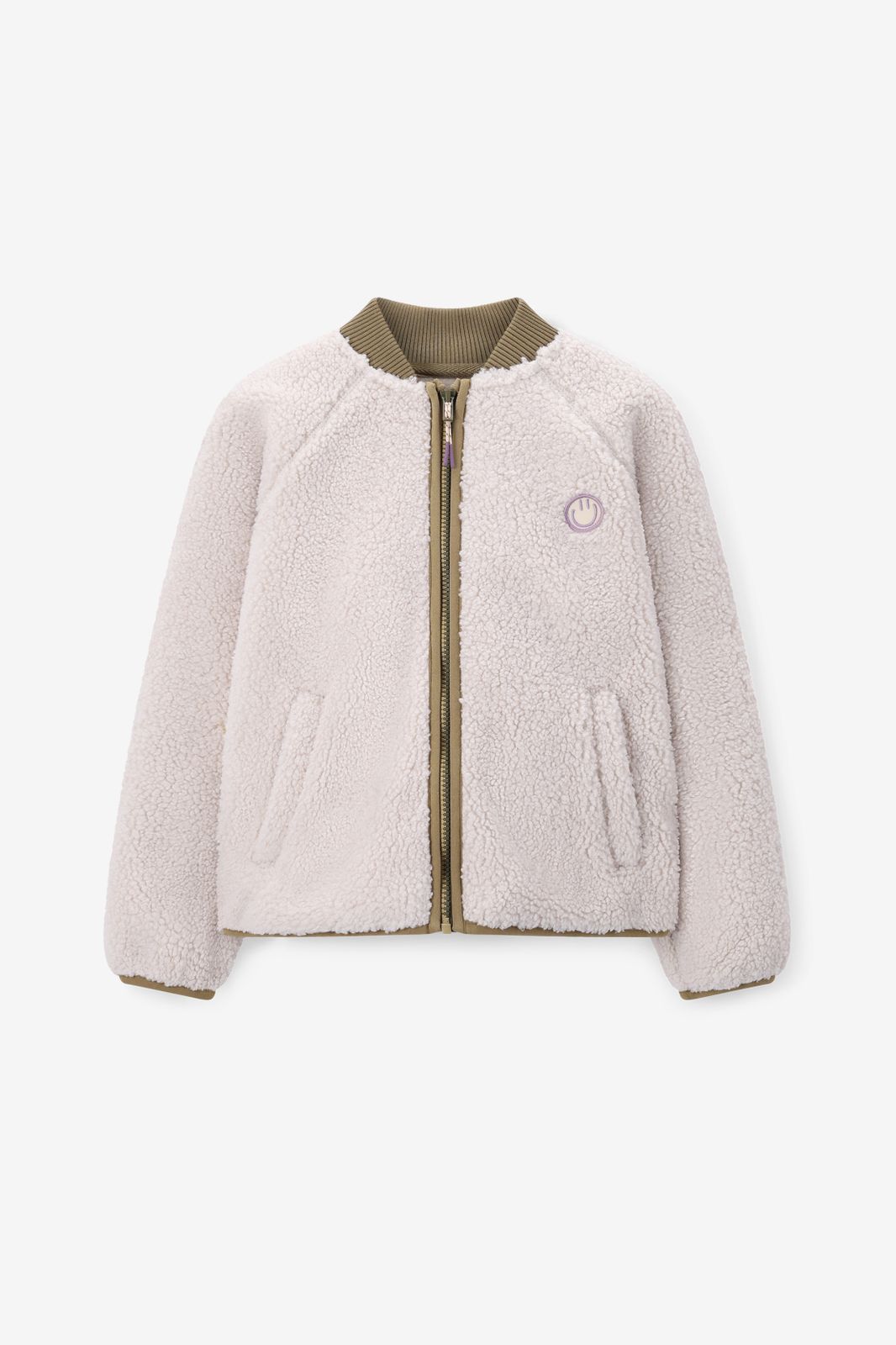 Manteau duveteux avec smileys - blanc