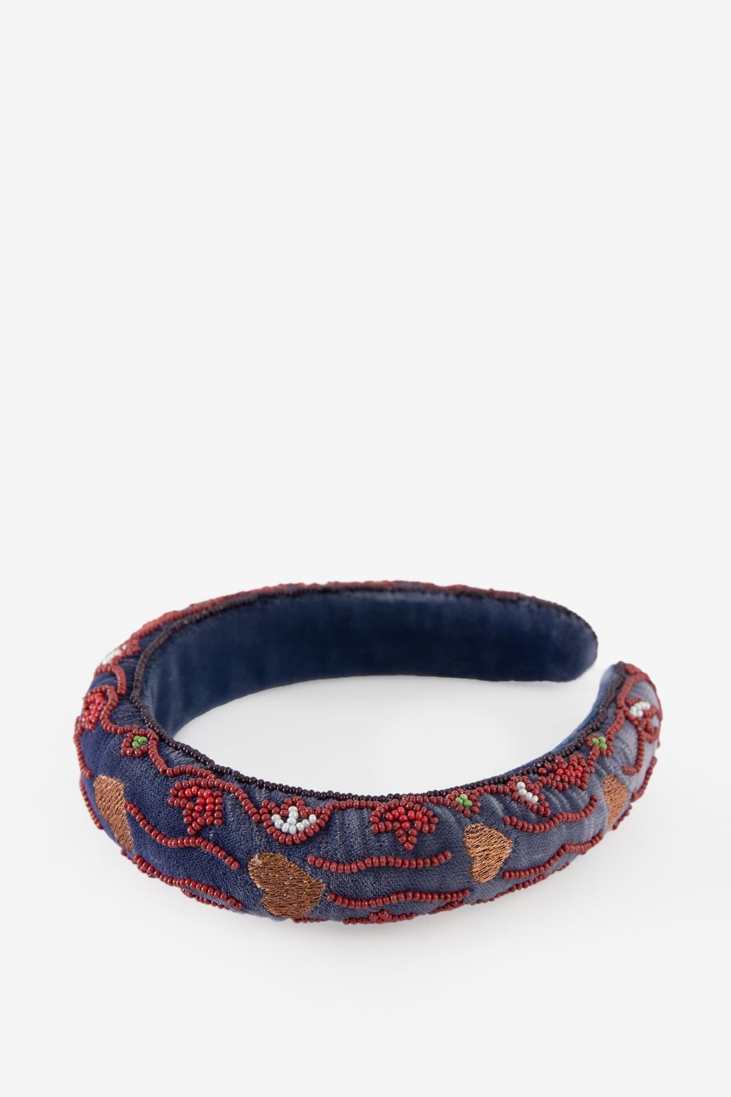 Bandeau en velours avec perles - bleu foncé