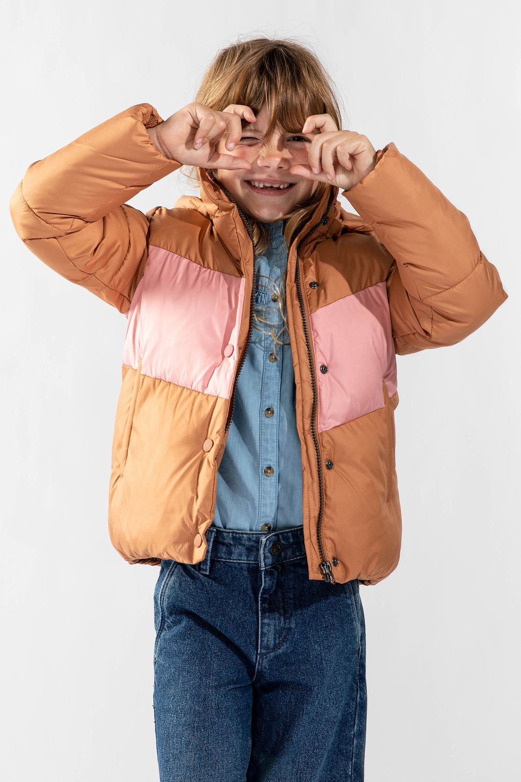 Puffer-Jacke in Colorblocking-Optik - braun