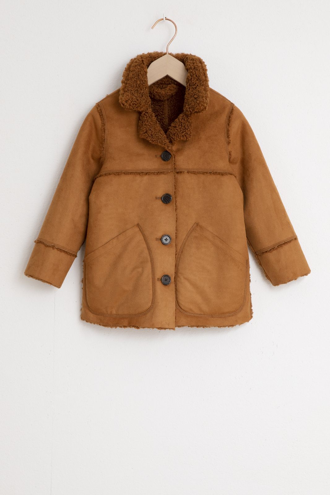 Manteau réversible duveteux - marron
