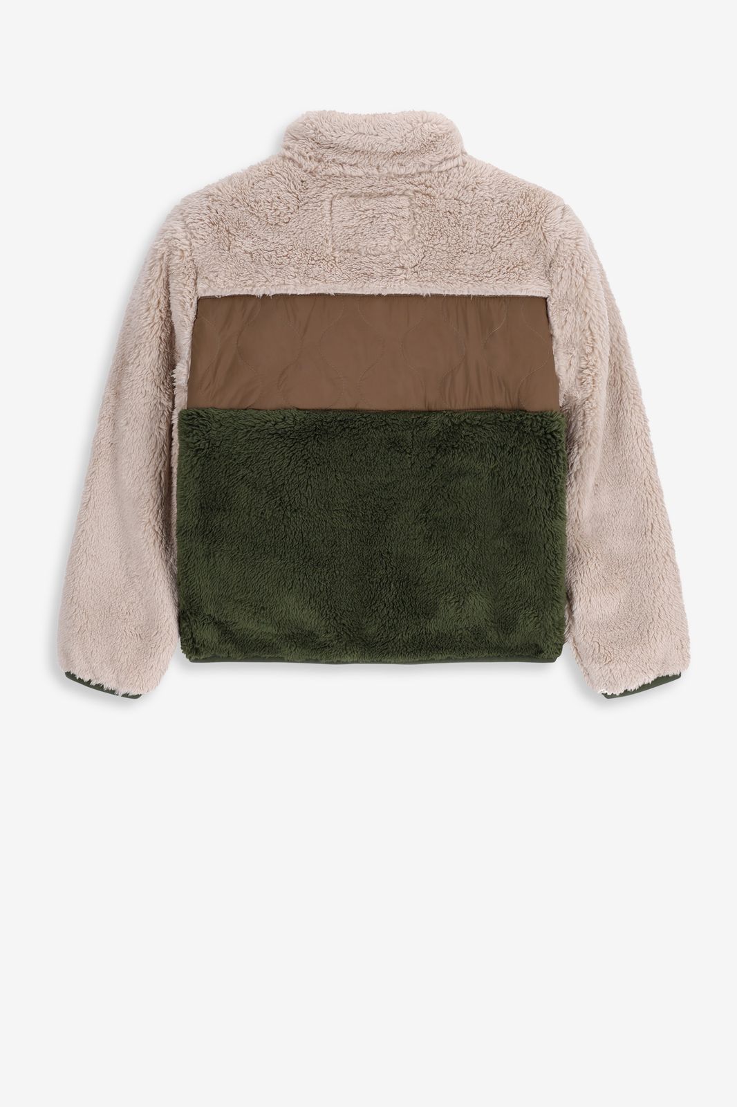 Manteau color block avec fausse fourrure